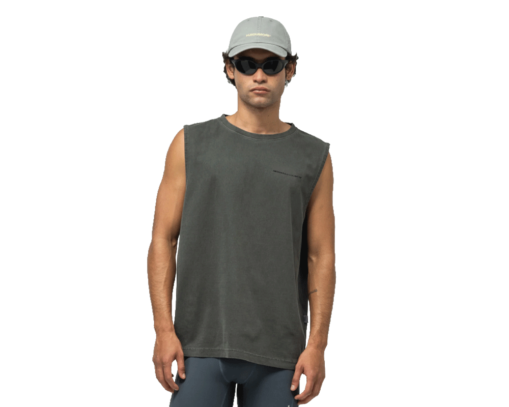 Playera de algodón Hermanos Koumori Side Mark Muscle Hombre Washed Black
