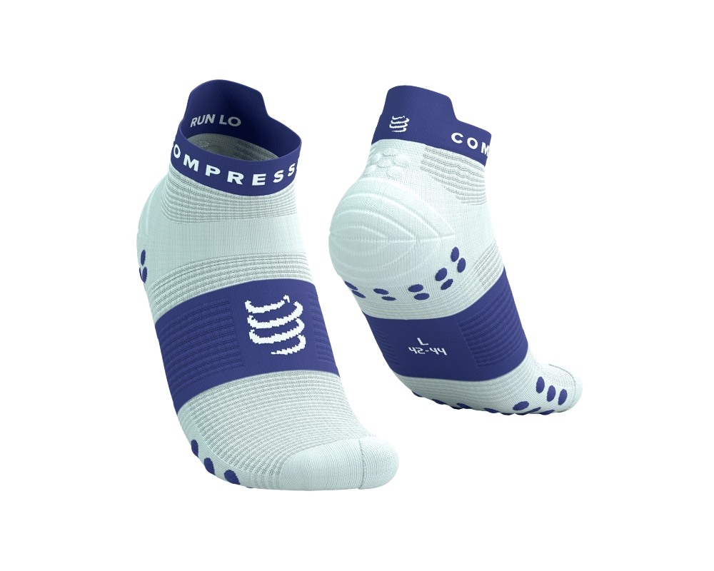 Calcetines Compressports  Pro Racing Socks Low White/Orient Blue V4.0