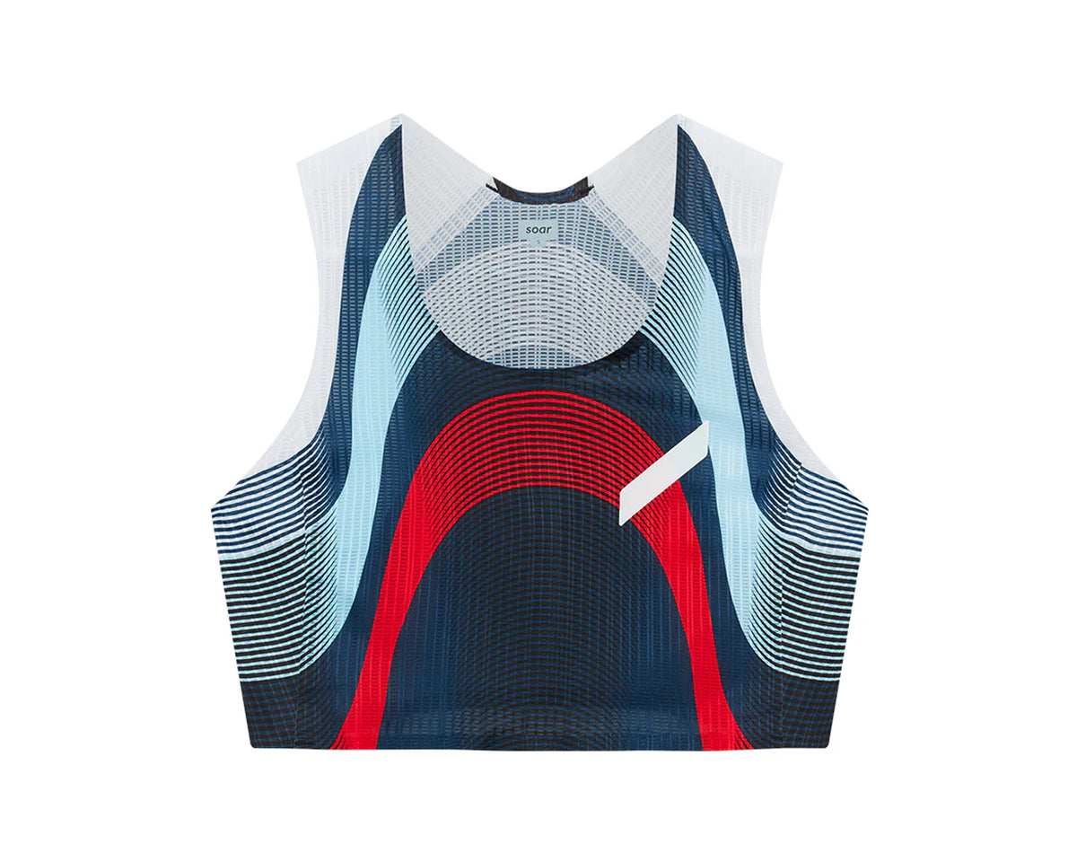 Top deportivo Soar Crop Vest '26 para mujer — Navy/Red/White